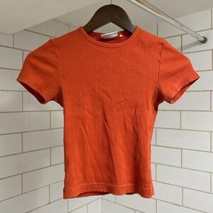 Women’s Frank and Oak Orange Ribbed Short Sleeve Top